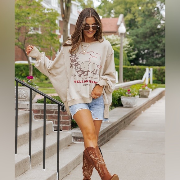 NWT Free People Graphic Yellowstone Camden Pullover Sweatshirt - Picture 7 of 12